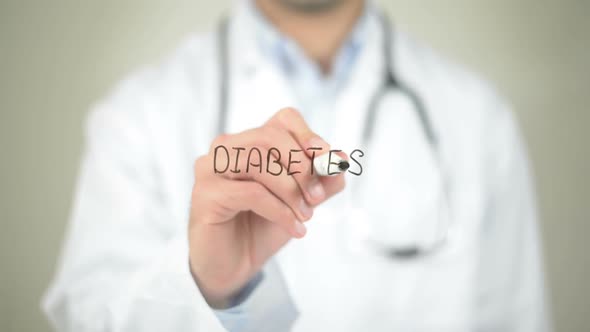 Diabetes, Doctor Writing on Transparent Screen