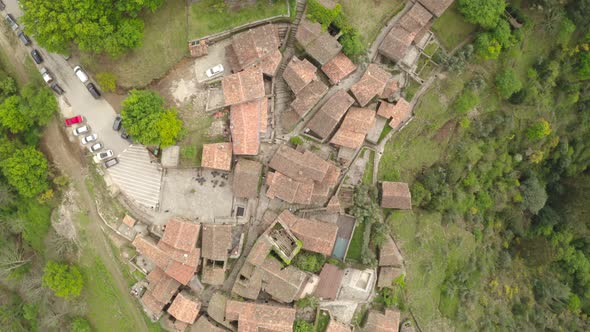 Aerial drone view of Talasnal xisto schist shale village in Lousa, Portugal