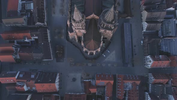 Ulm Minster Tower Sunrise With Drone From The Top