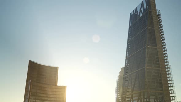 City Skyline with Urban Skyscrapers at Sunset