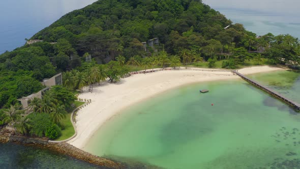 Beautiful Tropical Island Koh Kham White Sand Beach with Volcanic Rocks Near Koh Mak Trat Thailand