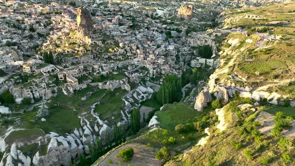 Cappadocia, a semi-arid region in central Turkey, 4 K Aerial view