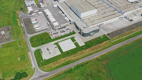 Modern Manufacturing Architecture. Aerial view to industrial zone and technology park