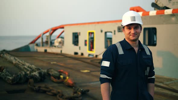 Marine Deck Officer or Chief Mate on Deck of Offshore Vessel or Ship