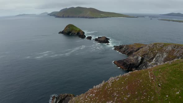 Aerial Footage of Sea Coast with Several Rock Islets at Dunmore Head