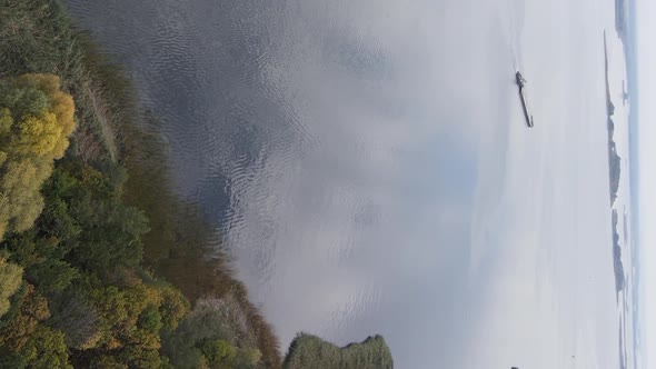 Vertical Video Aerial View of the Dnipro River  the Main River of Ukraine