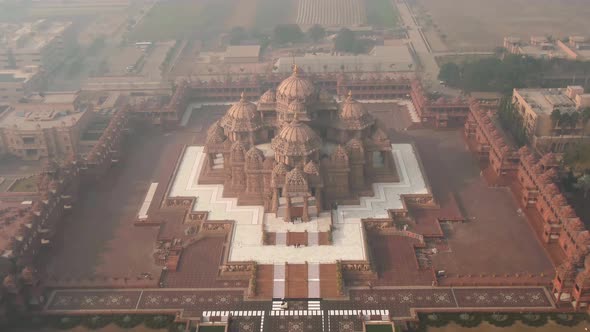 Delhi, India, the "Akshardham" temple aerial 4k drone footage