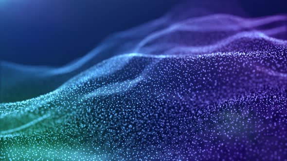 Abstract background with blue movement and flicker particles on a dark background.