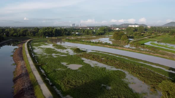 Aerial flood at green field