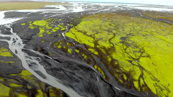 Aerial Top Down View of Glacial River in Iceland