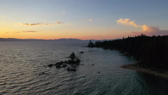 Tranquil View At Lake Tahoe During Dusk In California, United States. Aerial Drone Shot