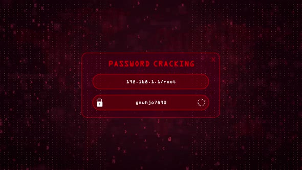 Computer Password Cracking attack over red binary background with digital world map. system password