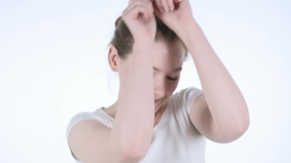 Dancing Young Redehad Girl White Background