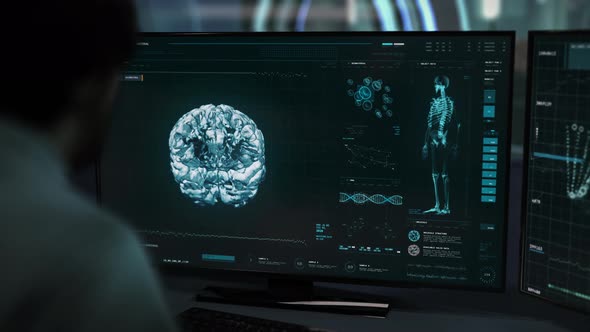 Patients Brain Organ Cancer Examined In Futuristic Medical Analysis Computer alt