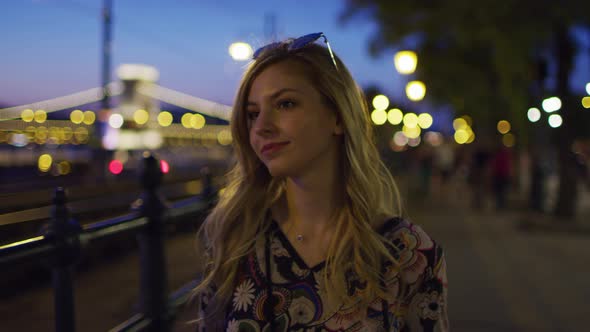 Girl walking in the evening