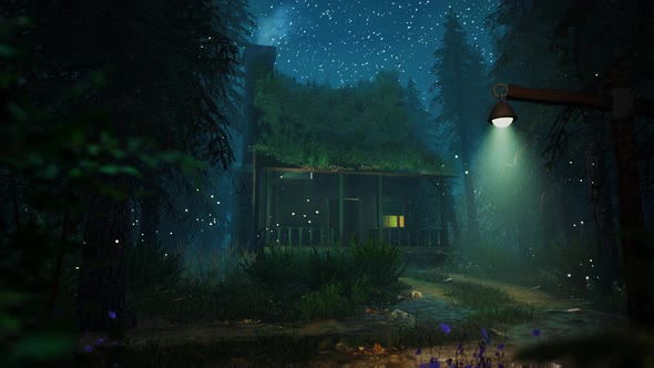 Fantasy Cabin In A Forest At Night 4K alt
