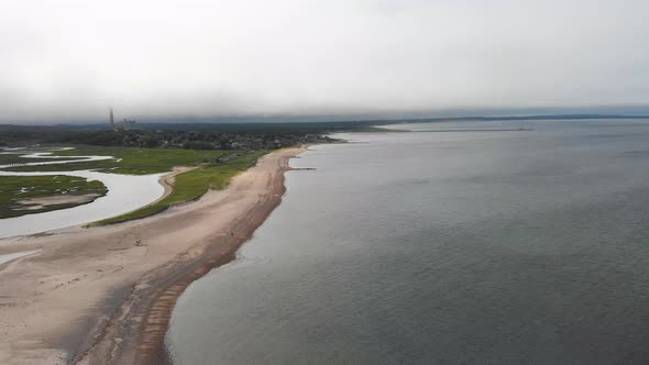 Cape Cod Aerial Drone High Angle Footage of Town Neck Beach in Sandwich MA.