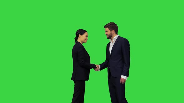 A Confident and Considerate Handshake of Two Business People on a Green Screen Chroma Key