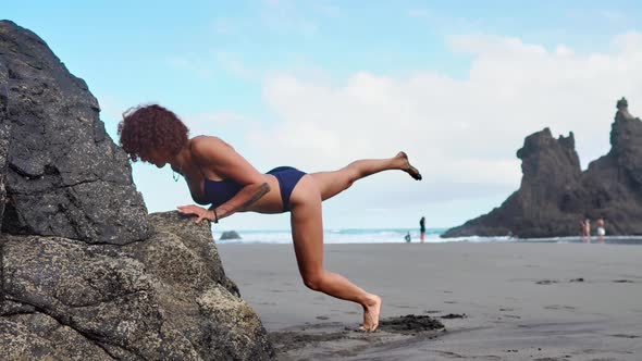 Strong Fitness Woman Doing Push Ups for Chest and Arms Strength Workout. Female Muscular Motivated