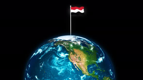 3d Rotated Planet Earth On Flying Yemen Flag Animation