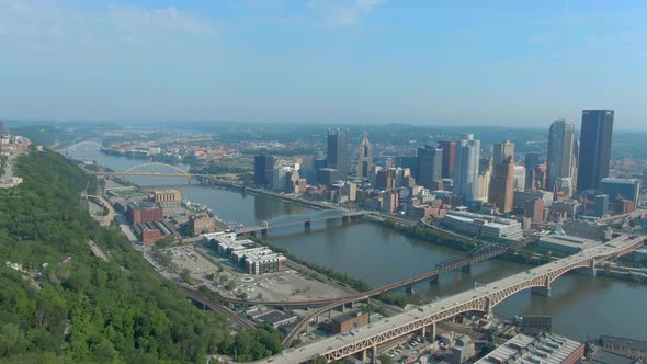 Downtown Pittsburgh Skyline, Aerial 4k
