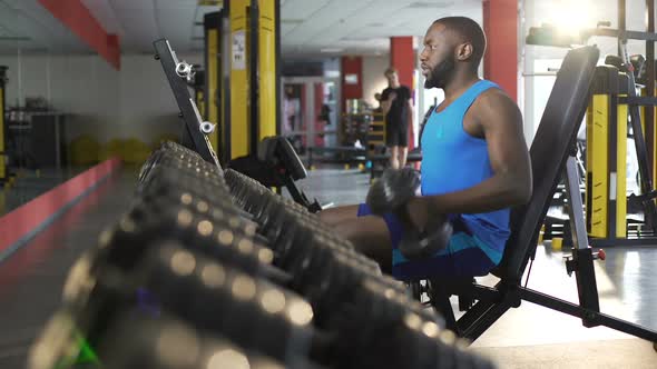 Male Athlete Exercising With Dumbbells in Gym, Active Healthy Lifestyle, Fitness