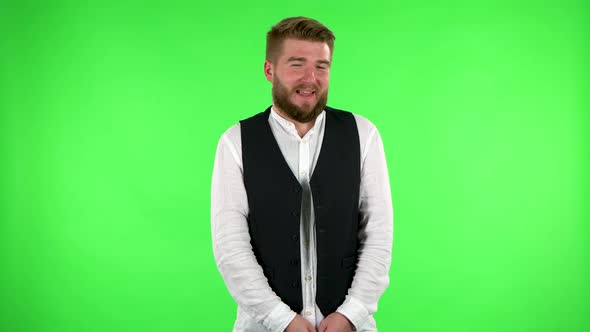 Man Expressing He Is Innocent, Saying Oops He Doesn't Know What's Going. Green Screen