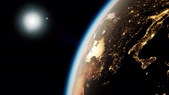 Space, Sun and Planet Earth at Night alt