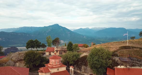 Aerial View Of The Mountains And Meteora Monasteries In Greece