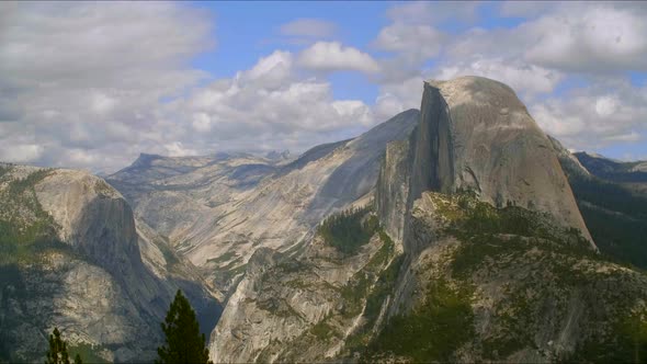 Aerial Time Lapse of Clouds Passing Over Half Dome in Yosemite National Park