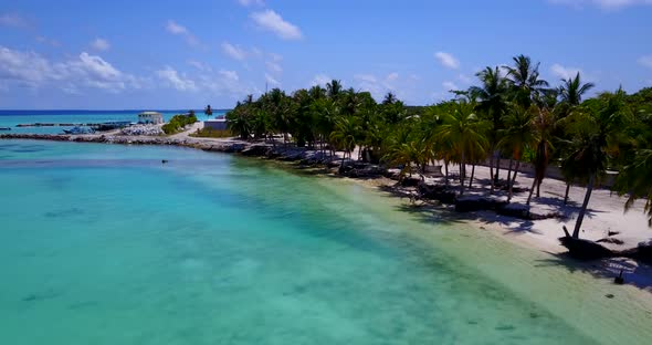 Luxury drone tourism shot of a white sand paradise beach and aqua blue ocean background in best qual