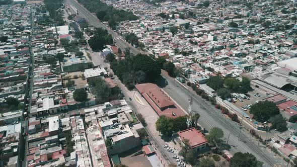 View of antique train station in Queretaro from a Drone