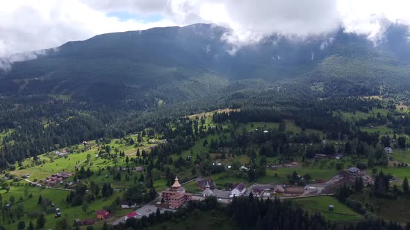 Mountain Village In Maramures Region Of Romania, Aerial View