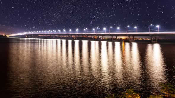 Time Laps View of the Bridge Over the Dnieper River in Dnipro City in Late Spring in Early Spring