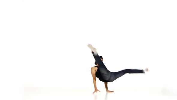 Young Dancer Man Dancing Breakdance on White