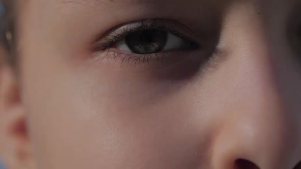 Portrait of a Funny Child Looking at Camera, Close Up Eye, Sunny Summer Day, Cute Baby Face of