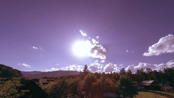 Mountain Village Timelapse at the Summer or Autumn Time. Wild Asian Nature and Rural Field.