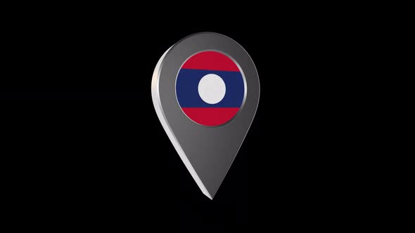 3d Animation Map Navigation Pointer With Laos Flag With Alpha Channel - 2K