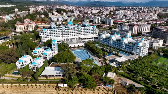 Hotels on the beach aerial view Turkey Alanya 4 K