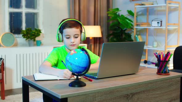 Online School Classes Small Boy Sitting on His