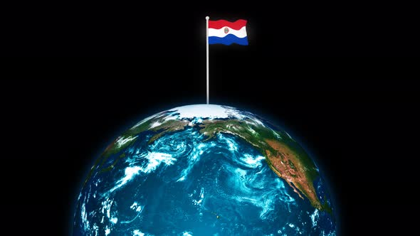 Paraguay Flying Flag Wave Animated On 3d Planet Earth