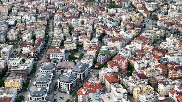 Central street in Alanya aerial view 4 K