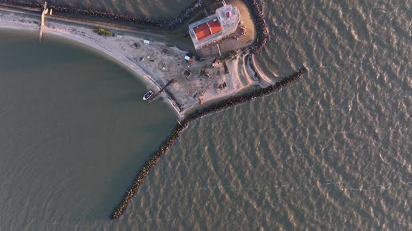 Aerial View of the Paard Van Marken at Sunrise Traditional Historic Landmark Monument Light House on