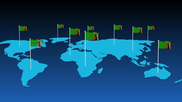 Zambia Flag Fly Animated On Planet Earth Map