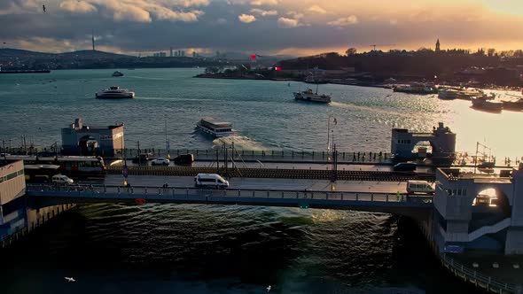 Galata Bridge Traffic and Ferrys