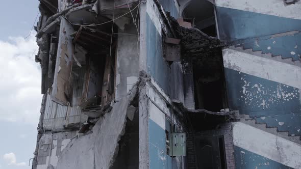 Aerial View of the Building Destroyed By the War in Borodyanka Ukraine