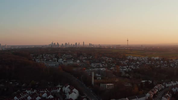 Aerial Evening View on Frankfurt Am Main City Panorama From Distance