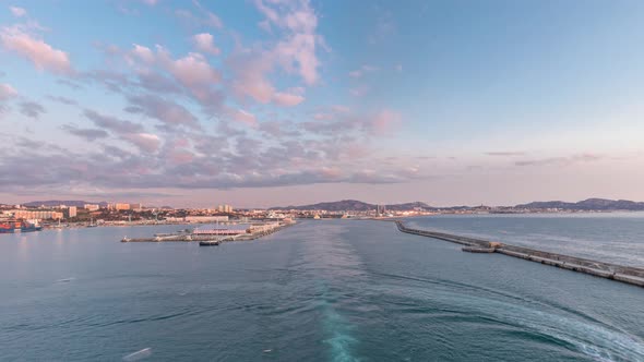 Aerial View of Sea with Wawes and Port From Ship Sailing in the Open Sea Timelapse