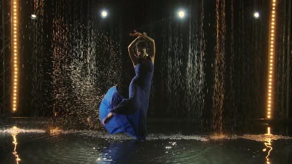 A Passionate Dancer of the Incendiary Dance of Argentine Flamenco. A Woman Dances in the Studio