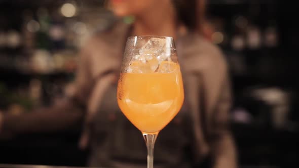 Barmaid with Glass and Stirrer Preparing Cocktail